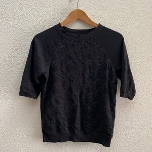 Victoria's Secret VS 1/2 Sleeve Lace Overlay Shirt Top Black XS Extra Small